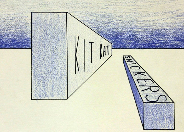 one point perspective drawing of candy bars