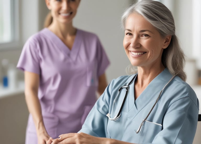 A compassionate nurse checking a patient’s vitals in a bright hospital room.