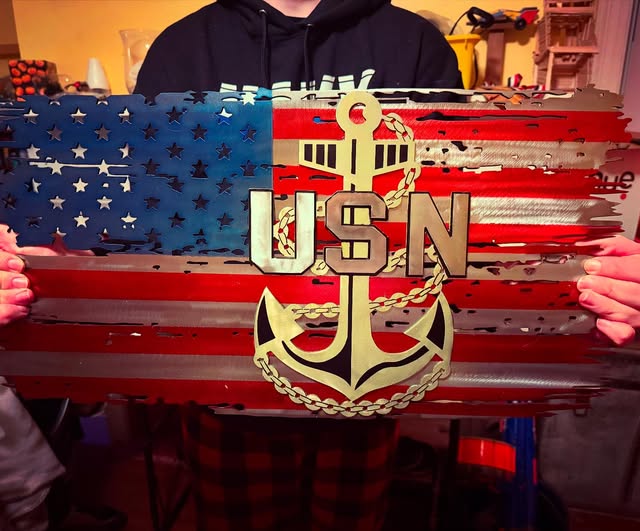 Full metal plasma cut and painted flags and awards