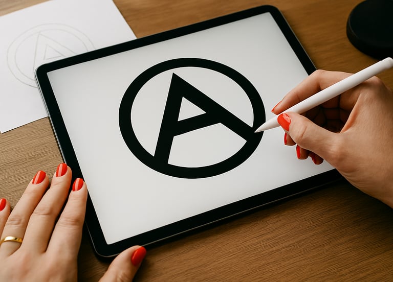 a person holding a pen and writing on a tablet