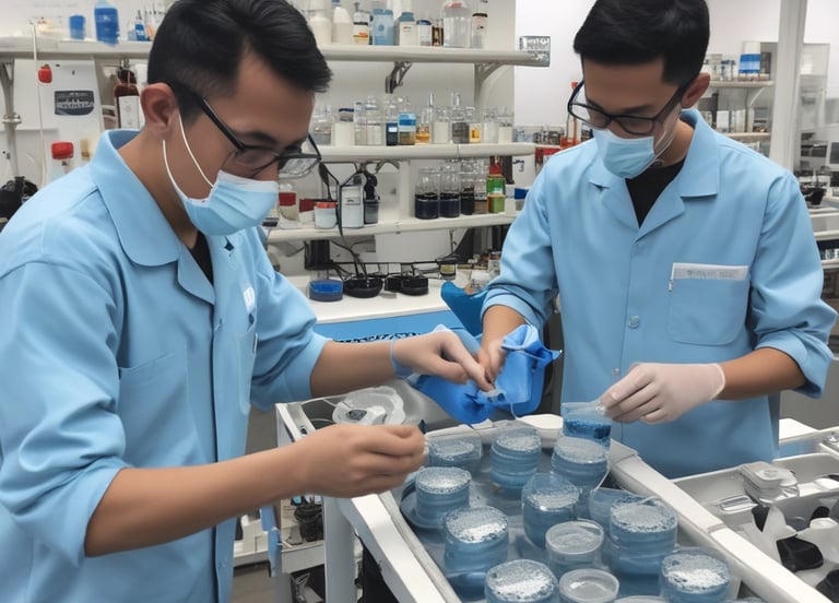 A technician inspecting chemical tanks at an industrial water treatment facility.
