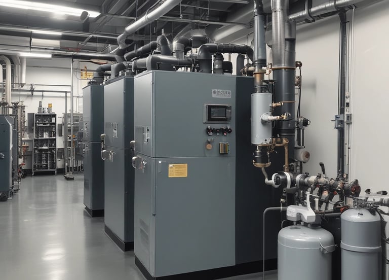 A technician inspecting chemical tanks at an industrial water treatment facility.