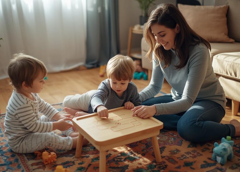 Parent helping their child work on visual motor and fine motor skills at home
