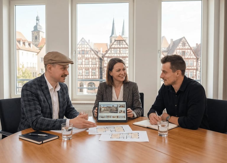 Beratungsgespräch bei Reidelbach Immobilien in Fürth mit persönlicher Immobilienberatung und Objektpräsentation am Tablet
