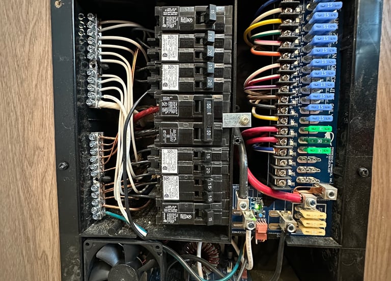 RV electrical fuse box and breakers