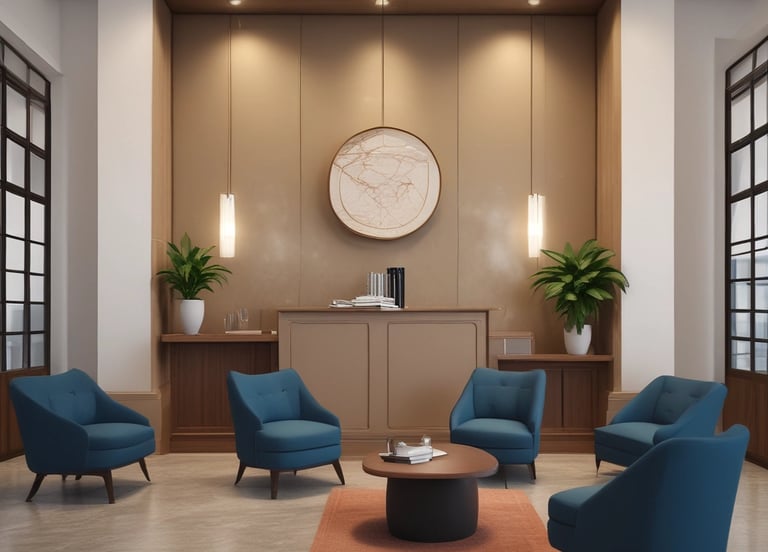 A man in a dark suit and white shirt stands in an office setting, smiling slightly. The background features a wall with framed certificates, indicating a professional environment.