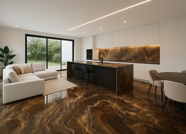 Decorative epoxy floor splashback kitchen sample