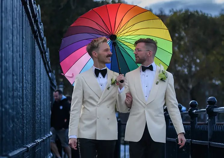 James and Patrick walking along the Thames