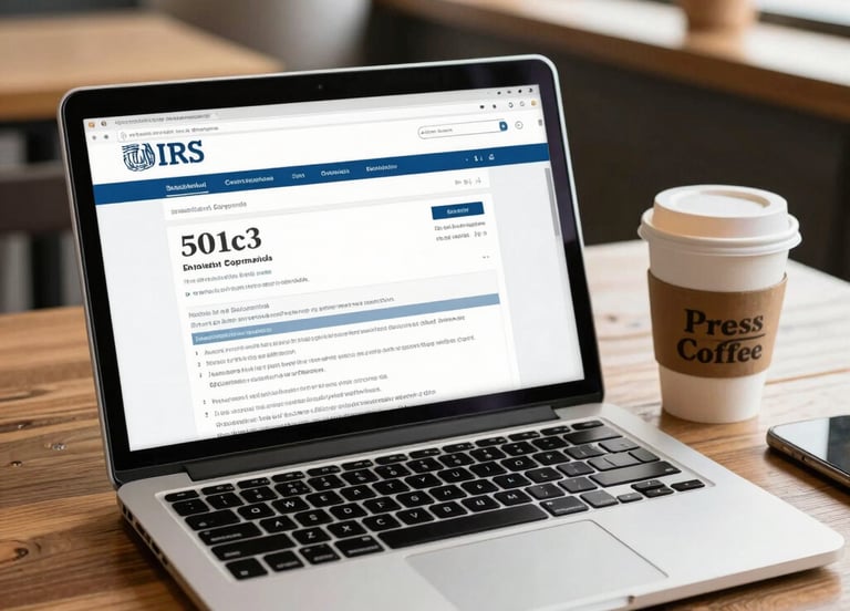 A warm, inviting workspace with a laptop, notebook, and coffee cup symbolizing focused nonprofit consulting.