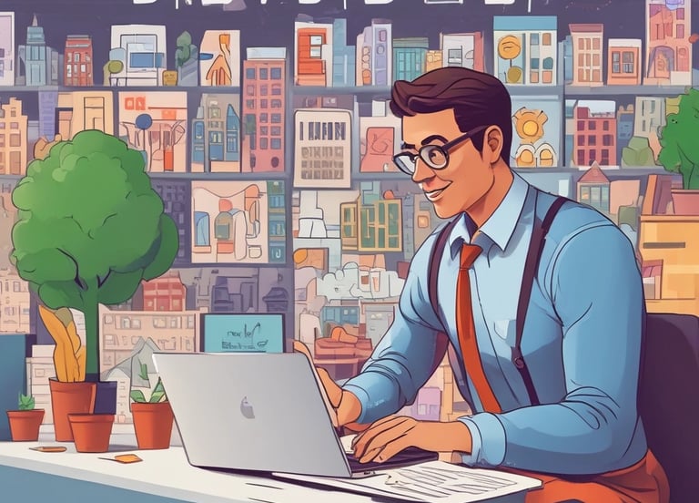 A focused professional managing LinkedIn outreach on a laptop in a cozy office.