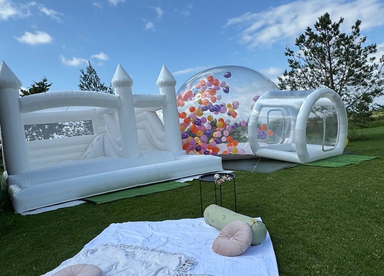 balionu burbulas, baltas batutas pilis, nuoma, pramogos vaikams, sventes