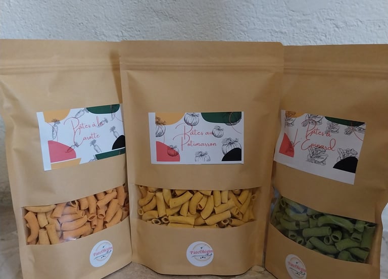 pack gourmand composée de pâtes a la carotte, potimarron et epinards, doux pour l'estomac, fer