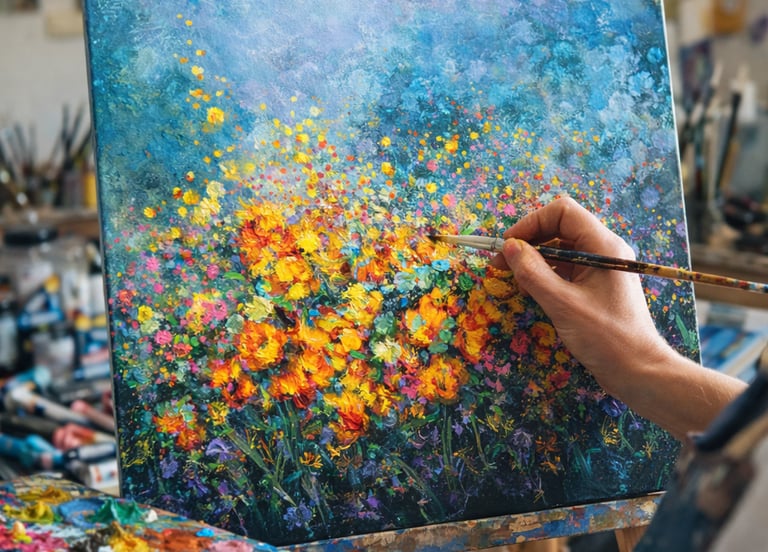 Custom Abstract wildflower painting. Bangalore art studio.