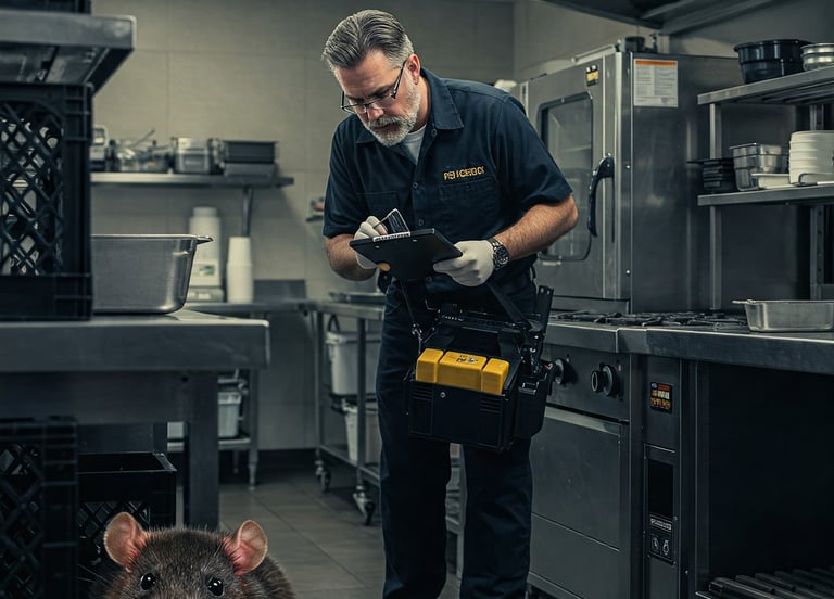 un homme dans une cuisine avec un rat