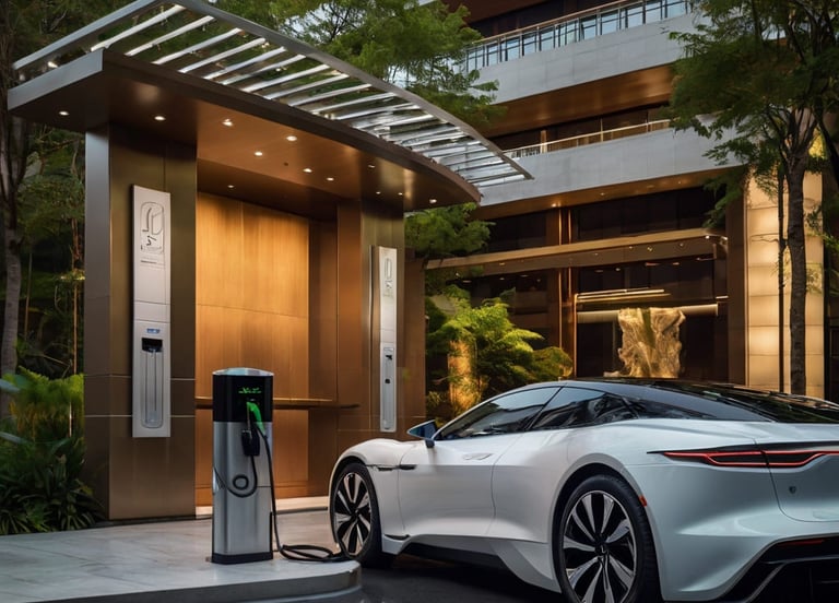 Commercial DC fast charger station installed for hotel or corporate fleet charging in Qatar.