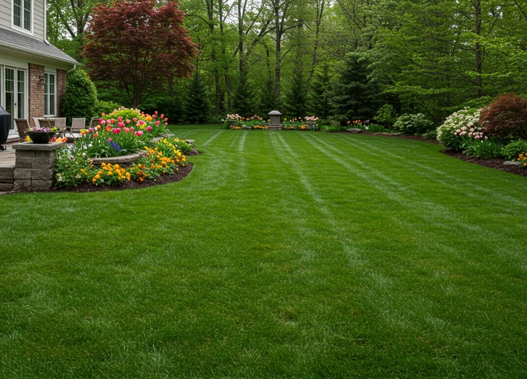 Expertly mowed grass with professional striping