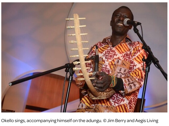 Okello sings, accompanying himself on the adungu. © Jim Berry and Aegis Living