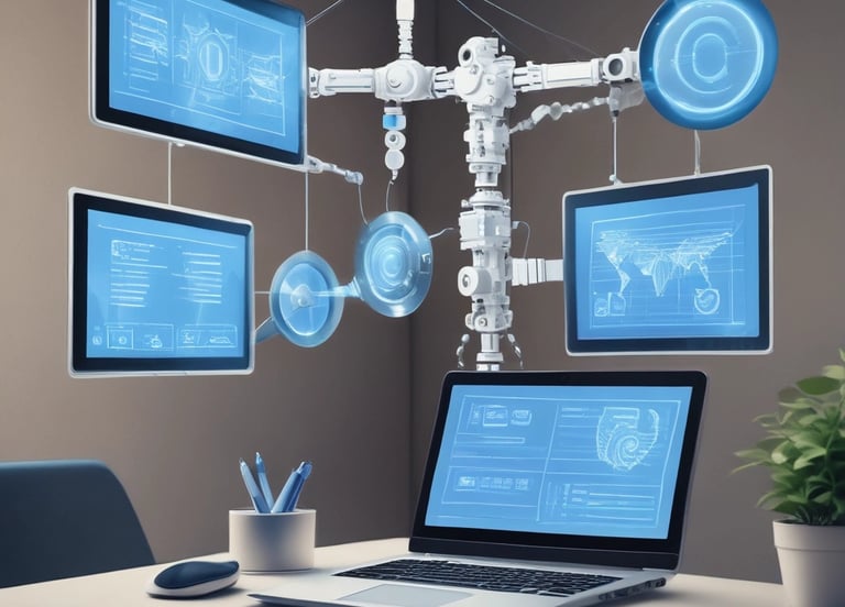 a computer generated image of a network and a laptop