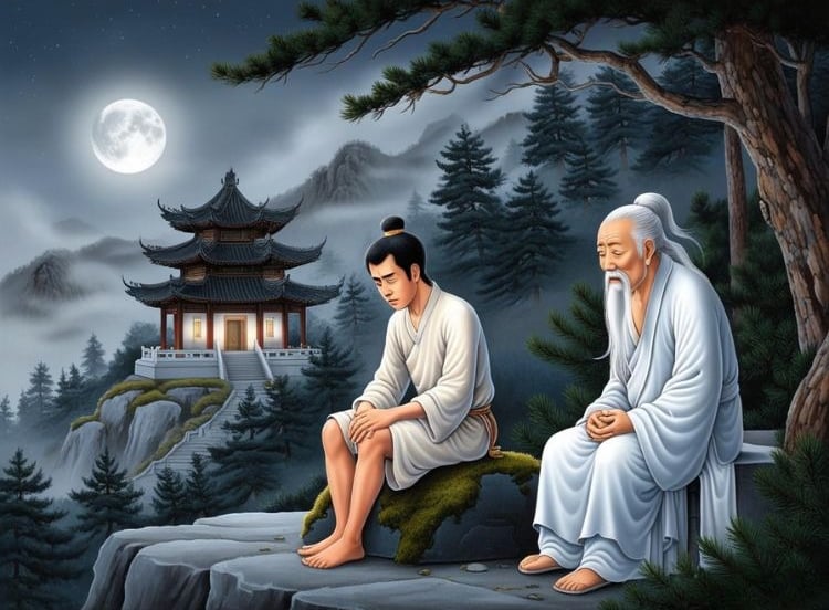 Trần Thái Tông Trầm Tư Bên Quốc Sư Phù Vân