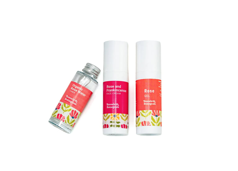 Rose skincare gift set products photographed on a white background