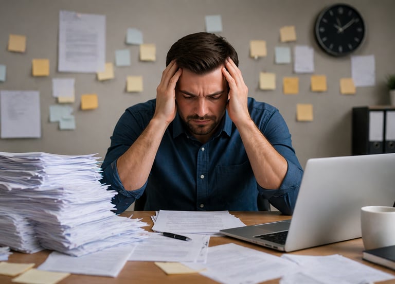 Business owner overwhelmed by manual work and paperwork