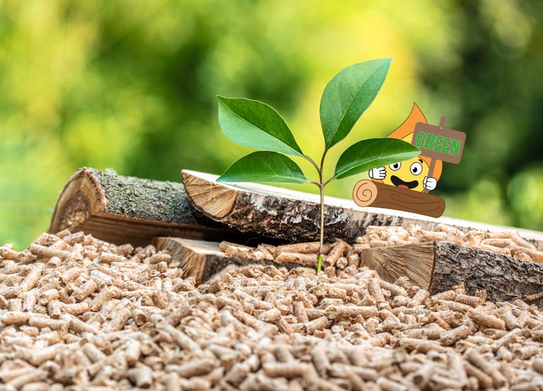 Maxima flamme logo orange de MaxThomasBois montre un panneau ecrit green pour le bois de chauffage