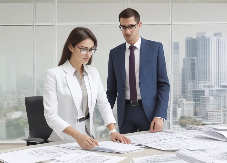 A view of the upper floors of a light-colored building with multiple windows and ornate architectural details. A red and white 'For Sale' sign with contact information is visible on the building's facade. The building is surrounded by greenery, and there are overhead utility lines. The sky above is partly cloudy with patches of blue.