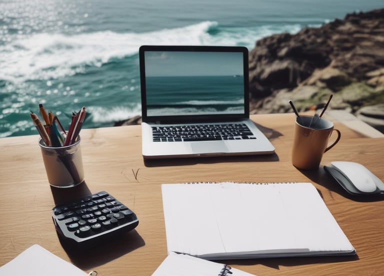 A professional workspace with financial documents and a calculator.