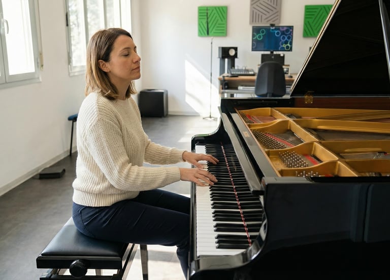 Allieva in Sala Prove Prenotabile con Pianoforte e Tastiere Professionali
