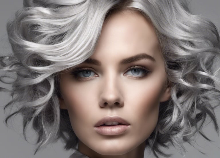 Portré fényképezés. Profilkép. modellfenykep. Gyöníörű nő arckép. Ezüst haj.