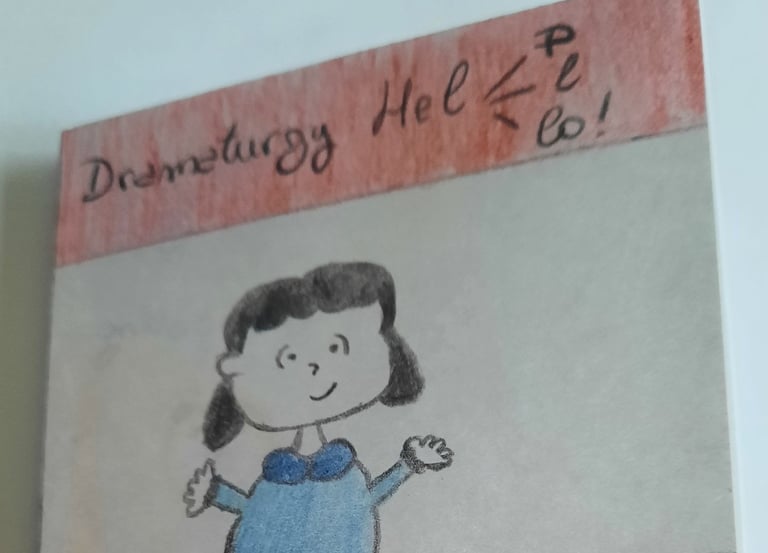 Personaggio dei Peanuts disegnato sotto la scritta Dramaturgy Help