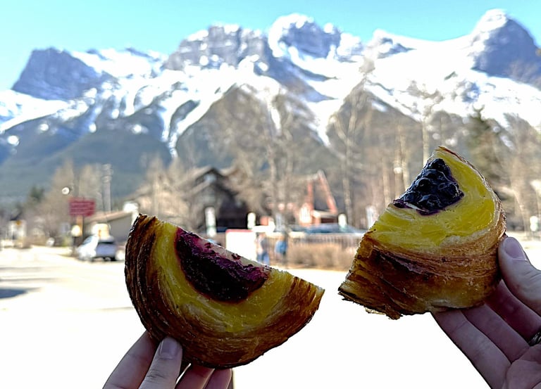pastry in front of mountain background