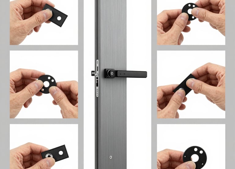 Technician carefully installing a matte black Stilex steel security door in a modern home entrance.