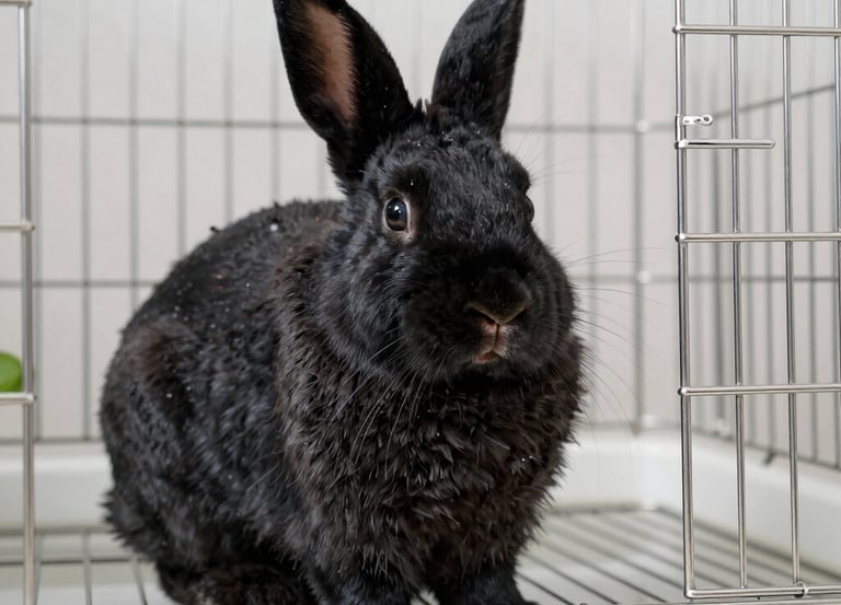 A serene outdoor pen showcasing healthy New Zealand White and English Lop rabbits in natural sunlight.