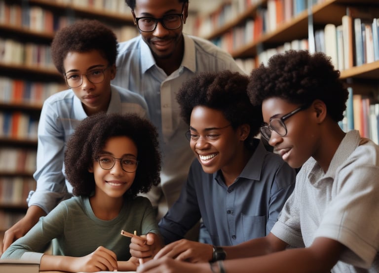 Students and teachers collaborating in a bright classroom at Eastern Horizon Academy.