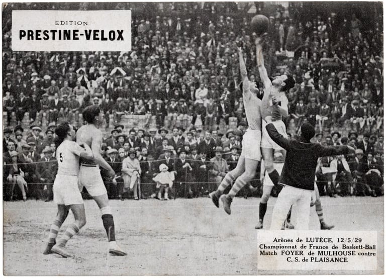 circa 1930 Prestine-Velox Championnat de France de Baskett-Ball Match Foyer de Mulhouse rare French 