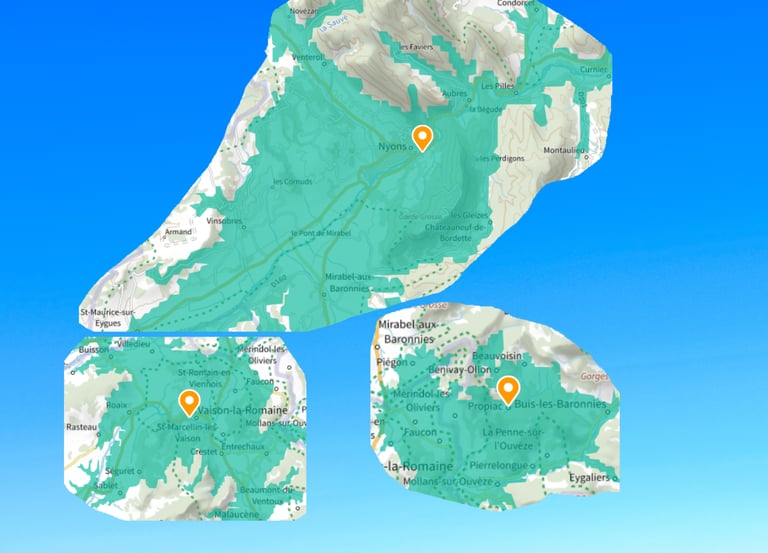 Zone A Vaison et ses alentours, Zone B Buis et ses alentours, Zone C Nyons et ses alentours