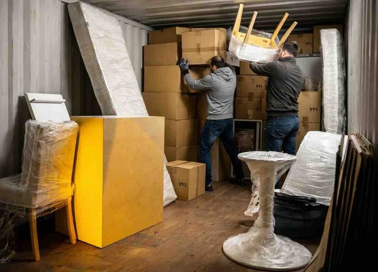 Professional packers and movers loading household items safely into transport container in Chandigar