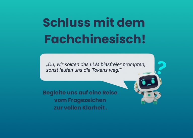 Machine2Mind Roboter zeigt den Weg von KI Fachchinesisch zu voller Klarheit. Startseite Machine2Mind