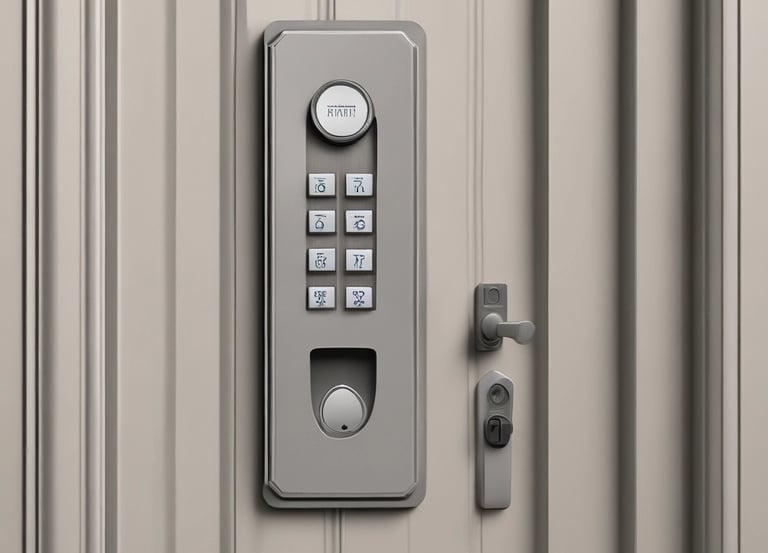 black and silver padlock on white door