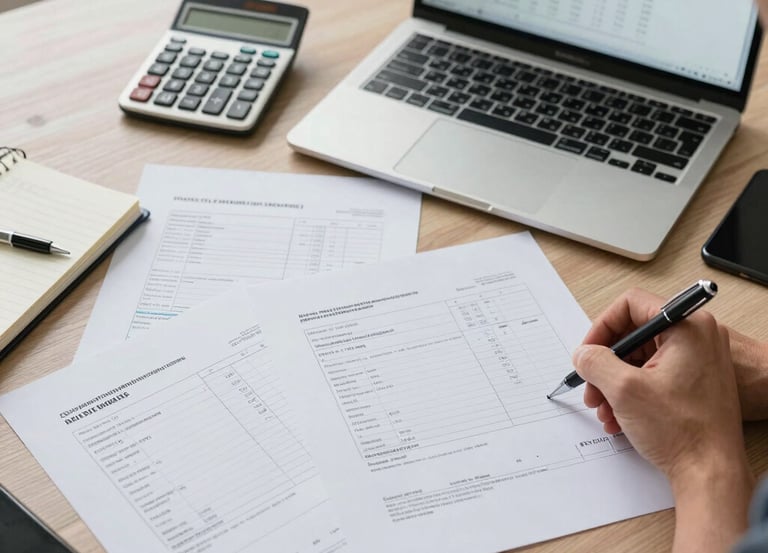 A frustrated tradesman looking at a pile of unpaid invoices on his desk.