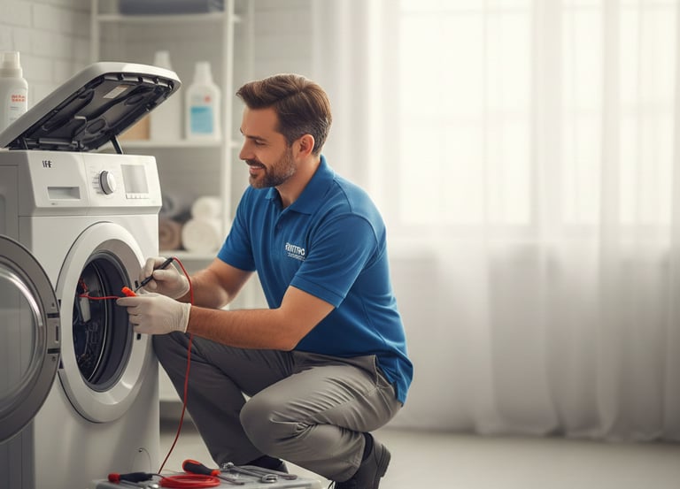 Classic Service technician performing washing machine repair in Chennai.