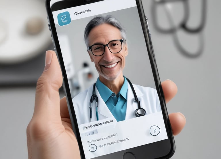 A doctor and patient engaged in a secure video consultation on a laptop.