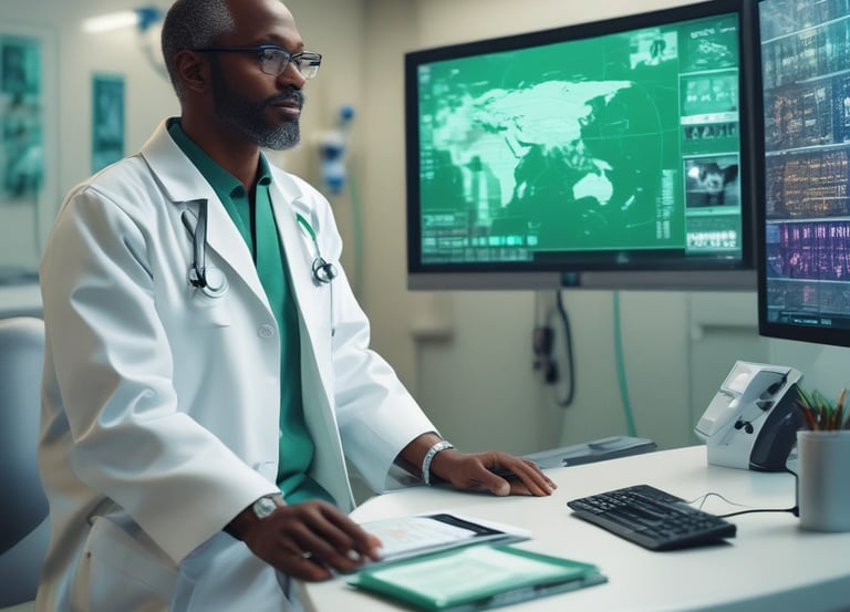 A doctor and patient engaged in a secure video consultation on a laptop.