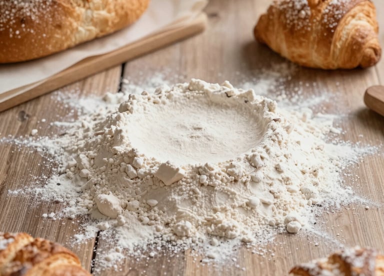 Elegant close-up of Matsutani chemical food ingredient products with gold and blue accents.