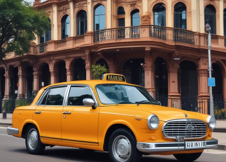 A clean, comfortable taxi parked outside the old power house in Bilaspur.