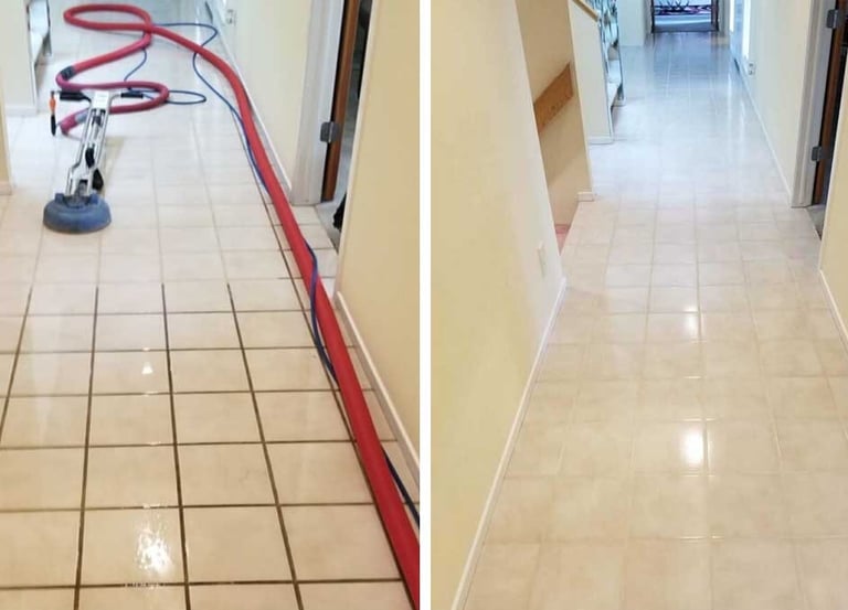 a tile floor with a vacuum and a vacuum