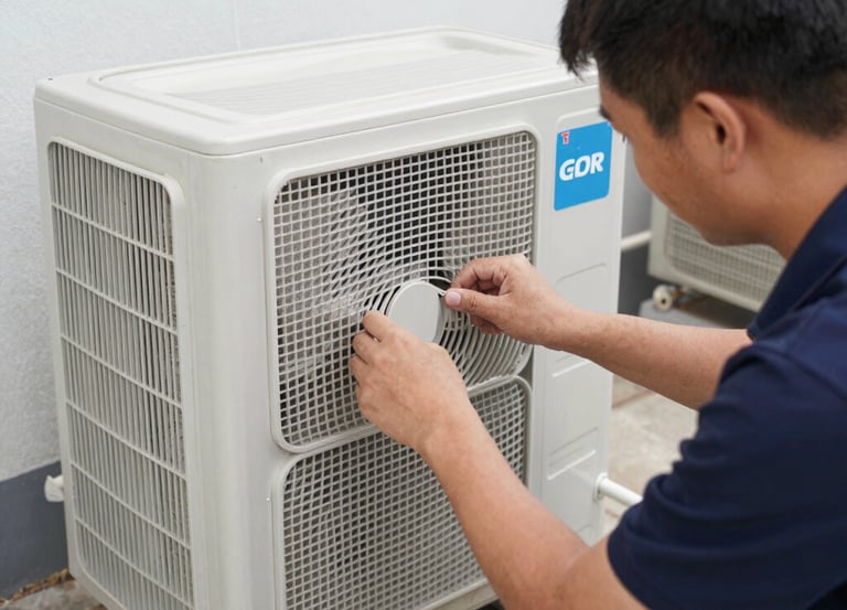 Technician carefully inspecting an air duct with a camera in a modern home.