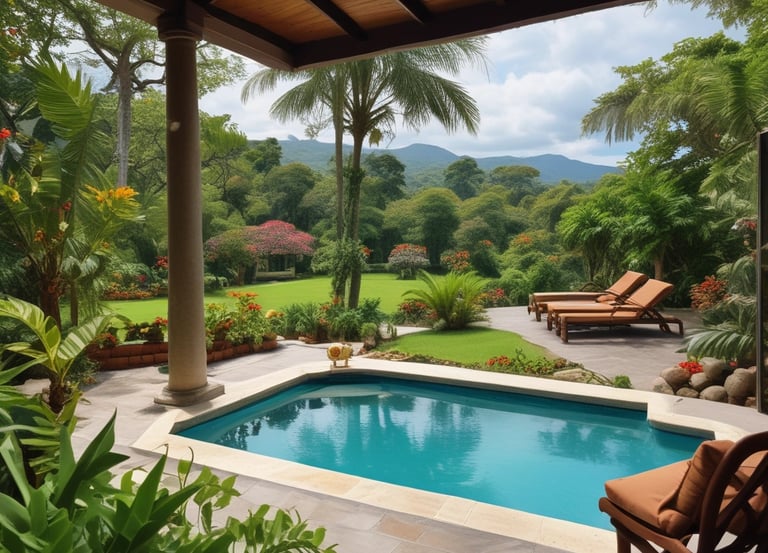 A friendly property manager handing keys to a smiling tenant outside a charming Costa Rican home.
