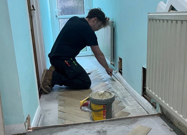 Home renovation work in progress during installation process by Evans Installations